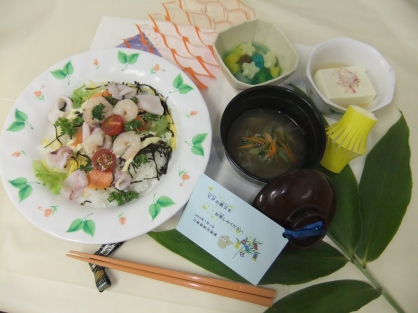 栄養課　七夕・海の日・土用の丑　特別メニューを提供いたしました